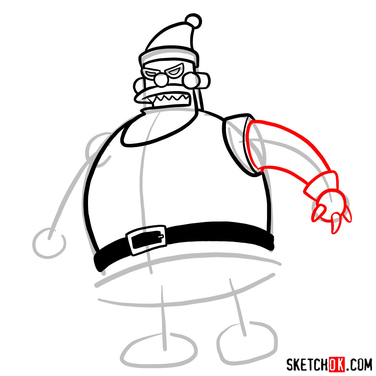 How to draw Robot Santa Claus -  step 06